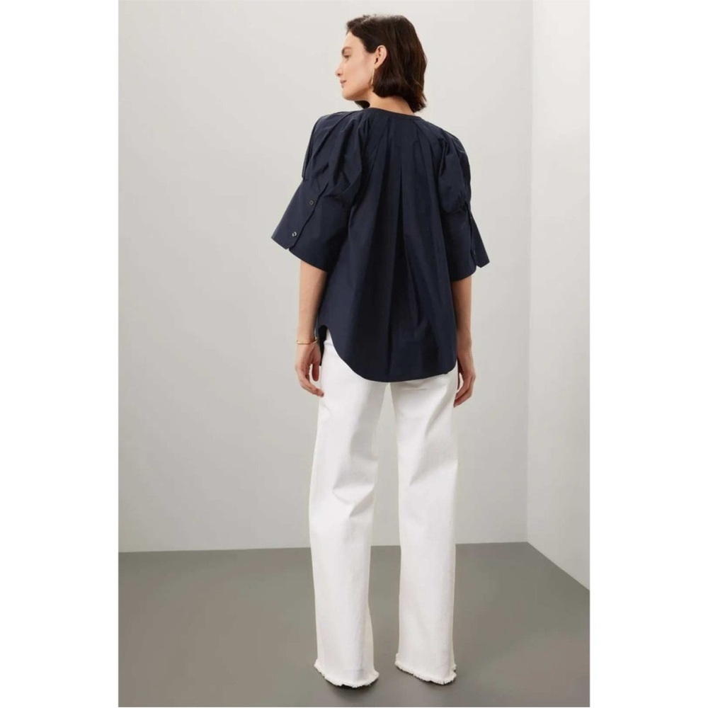 A.L.C. Chloe Blouse Top Navy Blue Cotton 1/2 Sleeve Button Down Sz 14 - Picture 3 of 9